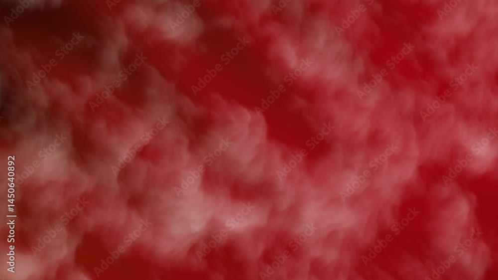 Poster dark red gradient background with soft white clouds and subtle lighting effects.