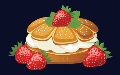 cake with strawberry and cream filling - Vector Illustration
