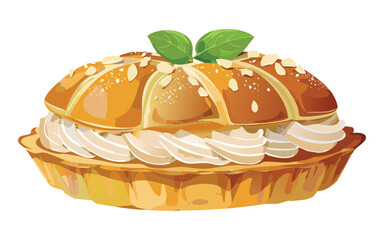 Almond Cream Brioche Pastry Bread - Vector Illustration