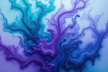 Mesmerizing Ink Swirls: Turquoise & Light Purple Dance in Dreamlike Photography