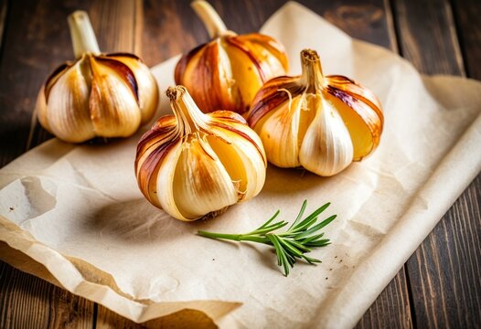 A bunch of garlic sitting on top of a piece of paper.