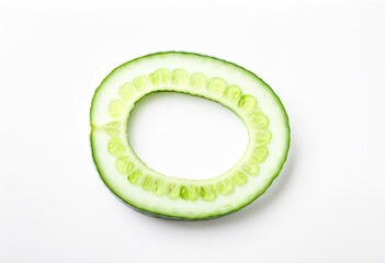 A group of sliced cucumbers on a white surface.