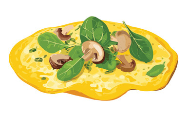 Omelet Egg with Sauteed Mushrooms and Spinach - Vector illustration