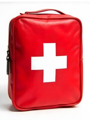 Red first aid kit with a white cross