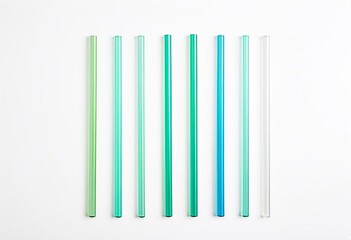 Obraz premium A group of green and blue drinking straws on a white surface.