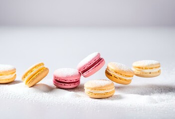 Obraz premium A group of colorful macarons with powdered sugar on top.