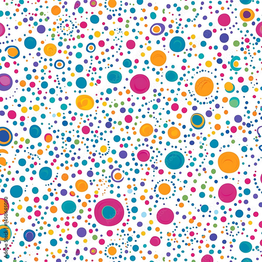 Poster vibrant abstract background with colorful dots and circles of varying sizes on a white backdrop. the