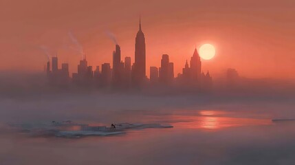 Obraz premium Cityscape sunrise silhouette