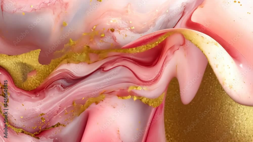Poster flowing abstract pink and gold patterns with dynamic waves and texture
