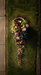 Fototapeta premium Flower arrangement resembling an open cone displayed in a garden setting during daytime