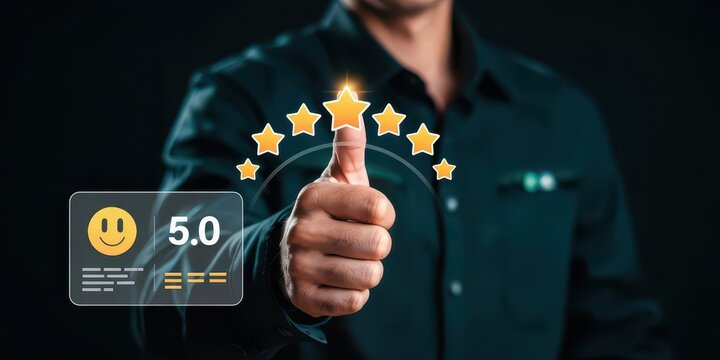 Positive customer feedback displayed by a person.