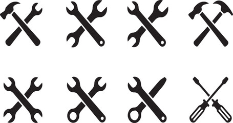 Collection of Various Tool Icons Including Hammer, Wrench, Screwdriver, and knife for Design and Illustration