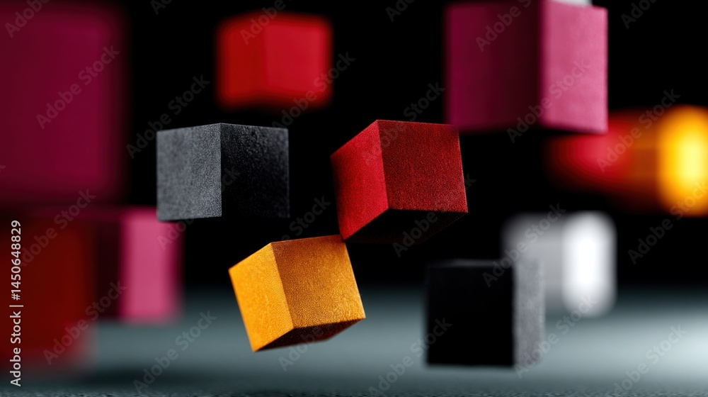 Aufkleber bright cubes of various colors are suspended in mid-air against a lively backdrop, creating a dynami