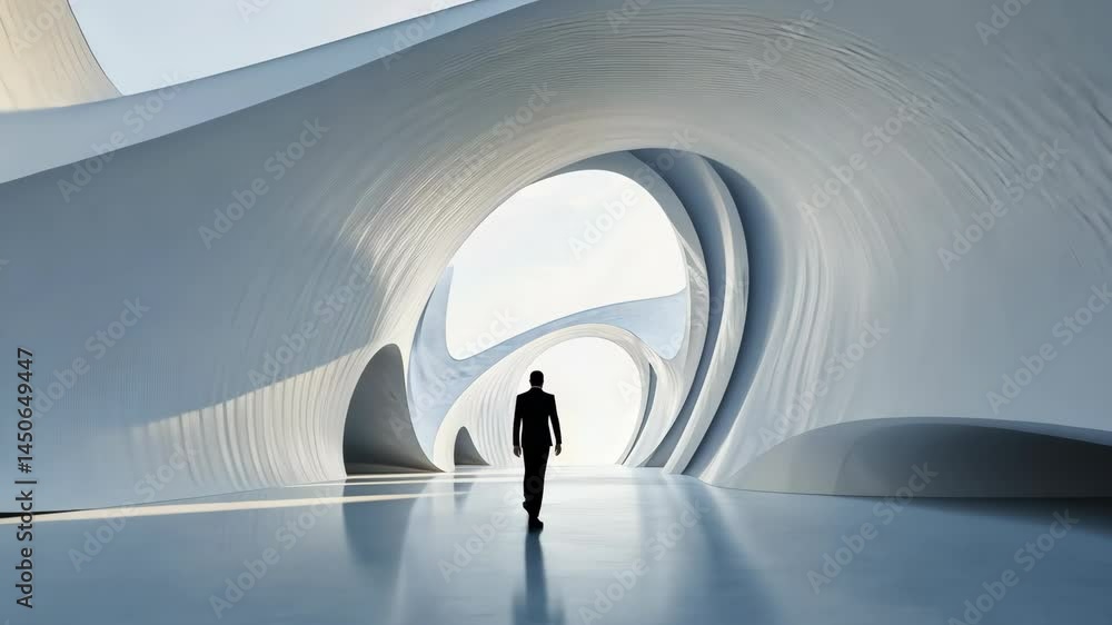 Aufkleber futuristic architecture walkthrough with dynamic light and shadows
