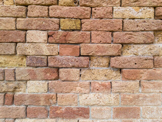 Old Textured Wall of Natural Clay Bricks