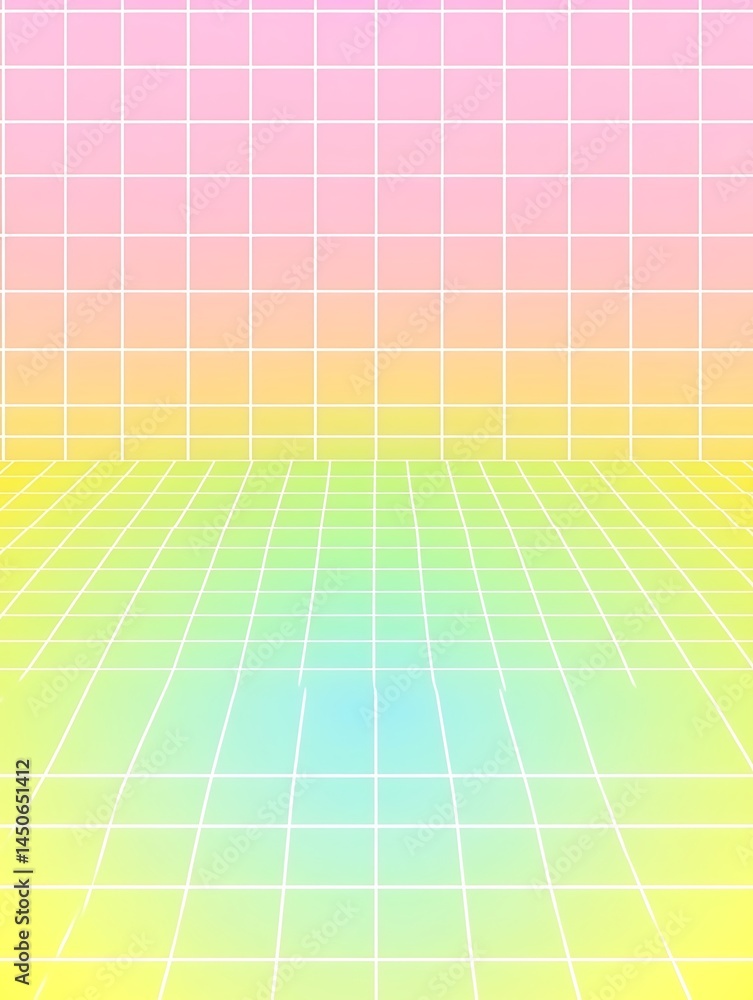 Poster abstract pastel gradient background with a grid pattern. the grid lines are white and form a perspec