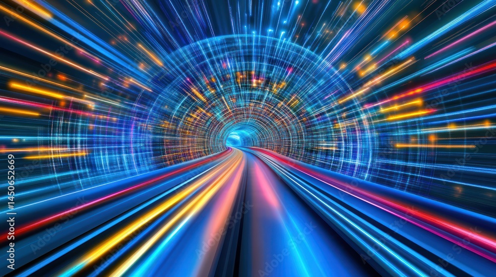 Poster abstract light trails speeding through tunnel
