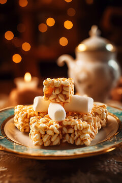 Puffed Wheat Squares crujientes en plato retro 01