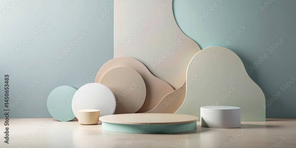 Poster abstract minimalist display with geometric shapes and a light blue background
