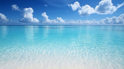 Obraz premium Clear Turquoise Ocean Water with White Sand Beach under Blue Sky