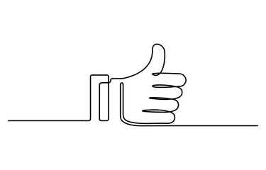 One continuous line drawing of like hand showing thumb up, Continuous line drawing of like icon. Thumb up in one line drawing, Vector illustration.
