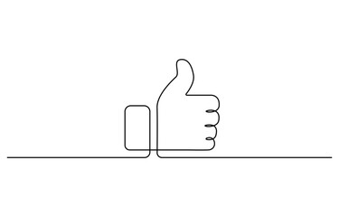 One continuous line drawing of like hand showing thumb up, Continuous line drawing of like icon. Thumb up in one line drawing, Vector illustration.