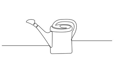 Continuous one line line art Watering can garden tool. One Line Drawing of a Watering Can – Minimalist Garden Tool Illustration, Watering Can Single Line Drawing with Copy Space and Editable Stroke.