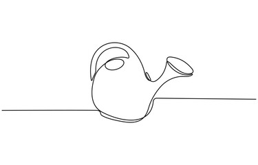 Continuous one line line art Watering can garden tool. One Line Drawing of a Watering Can – Minimalist Garden Tool Illustration, Watering Can Single Line Drawing with Copy Space and Editable Stroke.