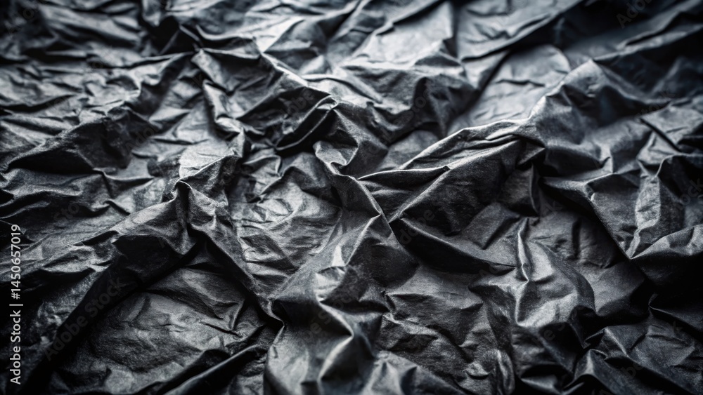 Poster abstract texture of black crinkled fabric, a monochromatic design element for graphic artists and de