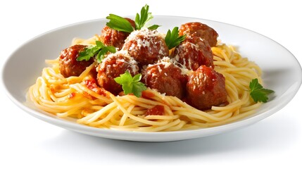 A vibrant plate of spaghetti and meatballs, a classic italian food favorite, is ready to enjoy.