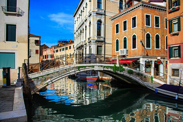 Charming Venetian Bridge Over Quiet Canal. Venice. Italy
