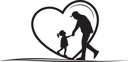 Father and Child Walking Silhouette Inside Heart