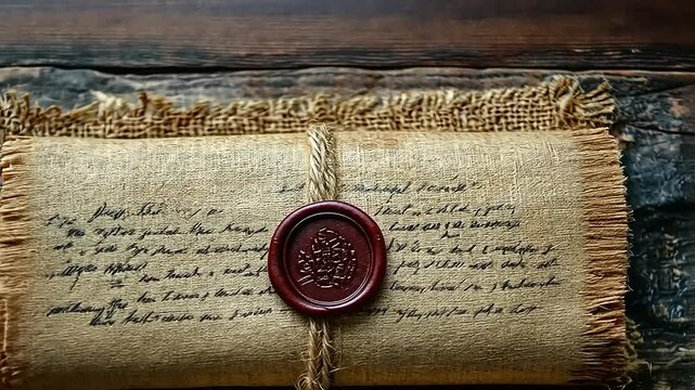 Aged parchment scroll, tied with twine, antique wax seal