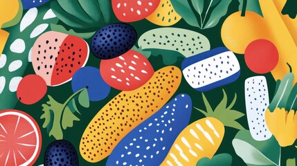 Colorful fruit and vegetable illustration vibrant flat design