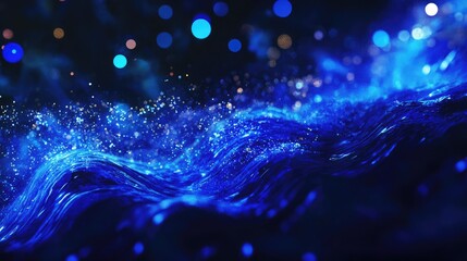 Abstract Blue Flowing Energy Wave, Swirling Particles, Vivid Colors, Elegant Design Background ,Abstract blue glowing particles wave