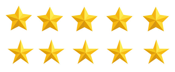 Five Star Rating Icons Set – Golden Review Stars Vector Graphics