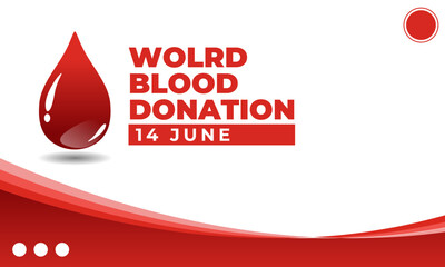 Vector poster design for World Blood Donation Day, celebrated on 14 June. Simple, clean layout with red tones, blood drop icons, and healthcare elements to raise awareness and encourage voluntary
