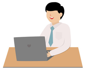 Smiling Businessman Working on Laptop at Desk