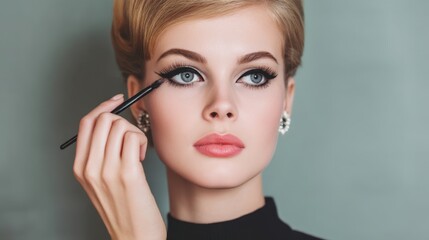 Retro Glamour: Woman Applying Eyeliner