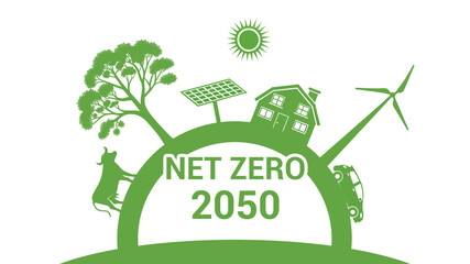 Net Zero 2050 Carbon Neutral concept. Net zero greenhouse gas emissions target Climate neutral long...