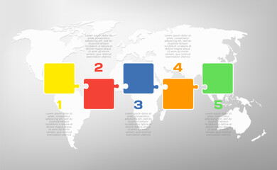 Five steps line infographic, puzzle diagram