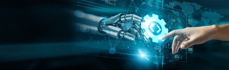 A hand touches the software development network, connecting planning, requirements analysis, system...