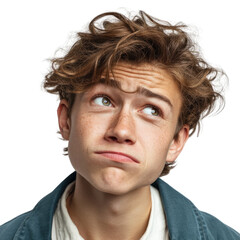 Contemplative teenager on a transparent background expressing emotion studio close-up thoughtfulness