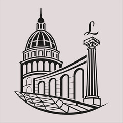 Elegant Line Art of Historic Mosque with Street Lamp.