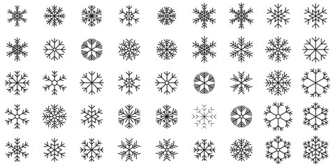 Snowflake icon vector set. snowflake collection. Frost background. Christmas icon. Set black snowflake icons collection isolated on white background. Winter snow symbol. snow vector set.