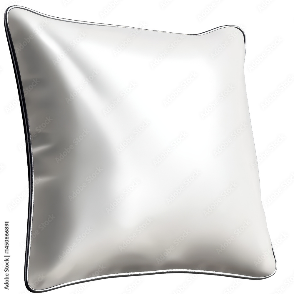 Aufkleber shiny silver square pillow with smooth satin texture and subtle curves creating a sleek modern decor