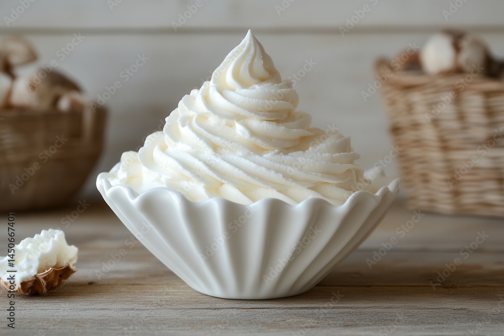 Aufkleber Swirls of light and airy whipped cream fill a decorative bowl, creating a delightful treat. It's a simple indulgence with pure sweetness.