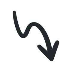 Black silhouette vector illustration of a downward arrow with a curved shape, suitable for design projects related to decline, reverse growth, and negative movement.