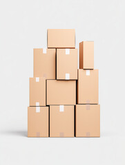 Obraz premium Stack of cardboard boxes on white background, concept of moving, delivery or logistics
