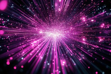 Vibrant pink abstract light burst with particles.